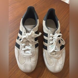 Adidas Light Beige Knit Sneakers with Black Stripes